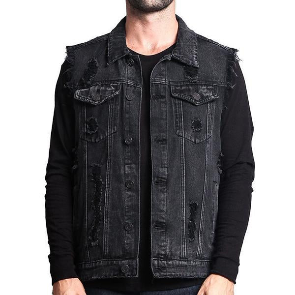 Mens Casual Distressed Ripped Denim Vest 85444127M Vests