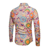 Men's Vintage Paisley Print Lapel Button Long Sleeve Shirt 34499641M