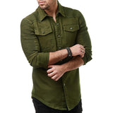 Men's Casual Pleated Color Block Long Sleeve Shirt 39855995M