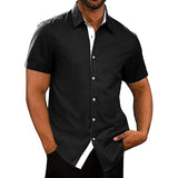 Men's Casual Summer Lapel Color Block Short Sleeved Shirt 17449689M