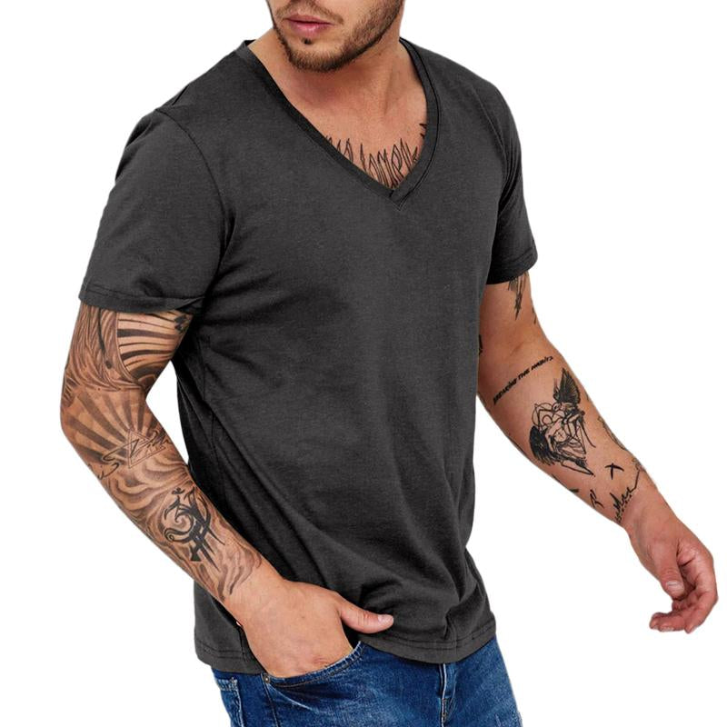 Men Simple V Neck Solid Color Short Sleeve T-Shirt 48221622Y