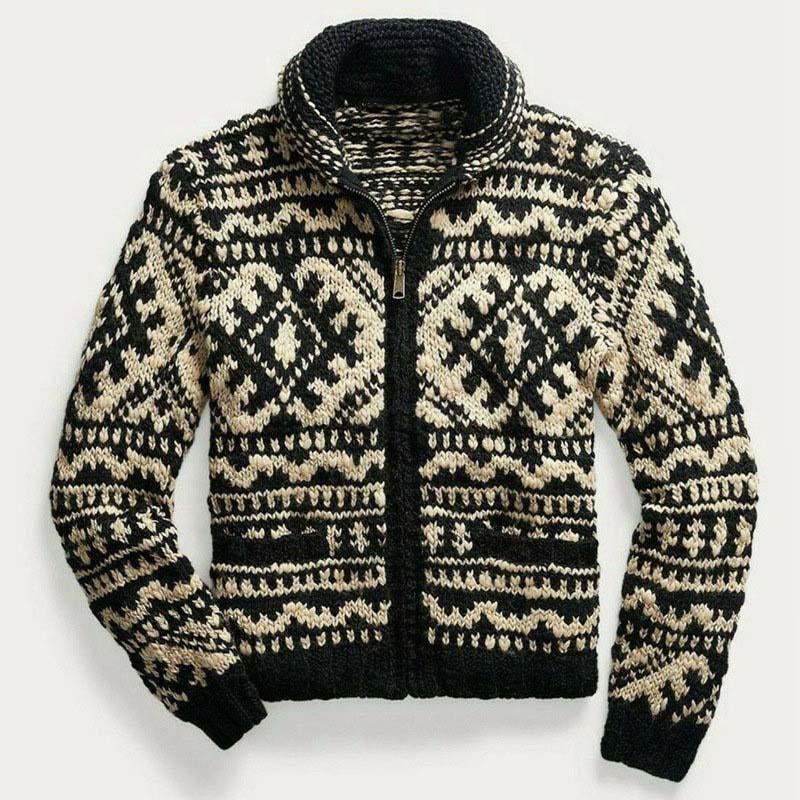 Chaqueta de punto jacquard vintage con solapa para hombre 07846601M