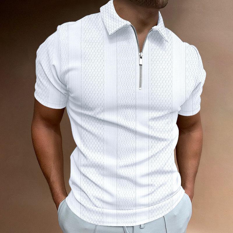 Men's Casual Solid Color Vertical Jacquard Short Sleeve POLO T-Shirt 69126224Y