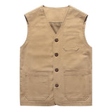 Mens Casual Solid Color V-Neck Thin Vest 21460241M Light Khaki / S Vests