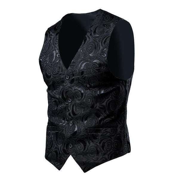 Men's V Neck Rose Jacquard Groomsmen Suit Vest 80705226Y