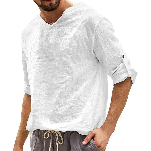 Men's Casual Solid Color V-Neck Long Sleeve Shirt 88767277M
