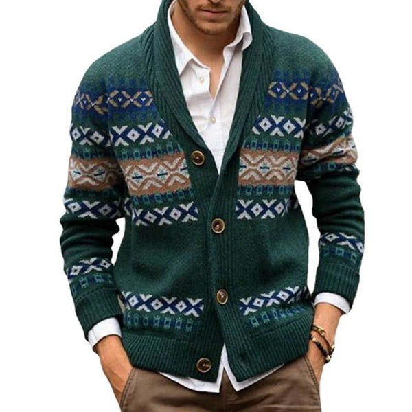 Men's Vintage Jacquard Knit Cardigan Jacket 88870418M