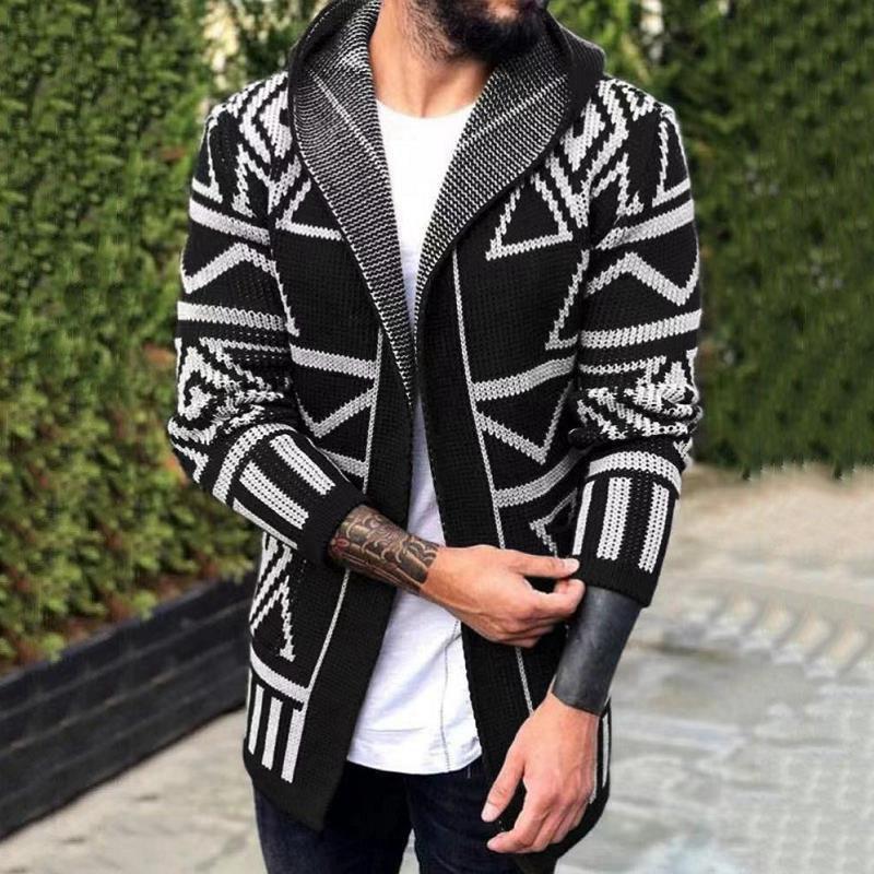 Men's Mid Length Vintage Geometric Jacquard Knit Cardigan 69103807M