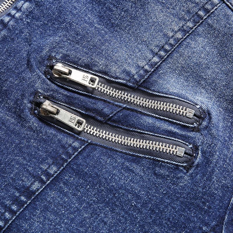 Men's Vintage Stand Collar Zipper Slim Denim Jacket 67794950M