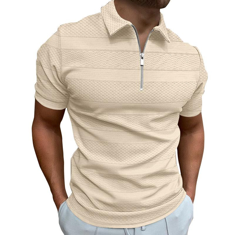 Men's Solid Color Jacquard Short Sleeve Lapel Polo T-Shirt 45454474Y