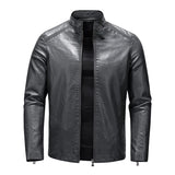 Men's Casual Stand Collar Leather Motor Jacket 37044301M