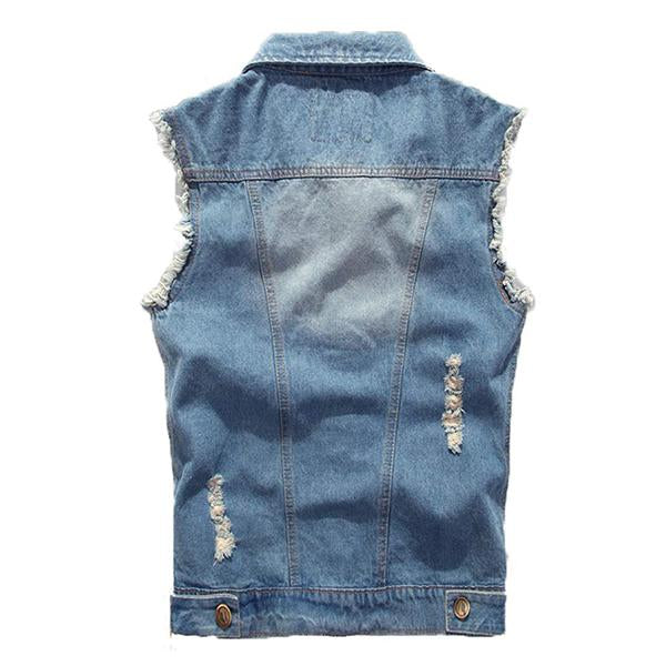 Mens Casual Distressed Frayed Denim Vest 14987136M Vests