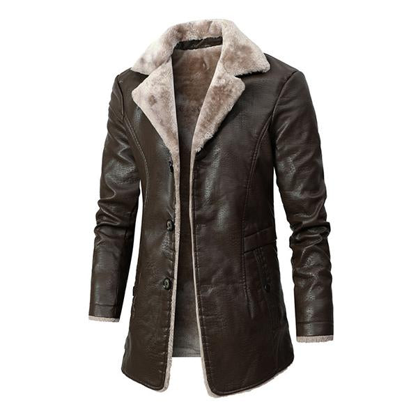 Men's Casual Lapel Fleece Thick Fur All-in-one Trench Coat 43802502M