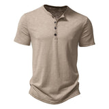 Men's Slub Cotton Henley Collar Short Sleeve T-shirt 84671002Z