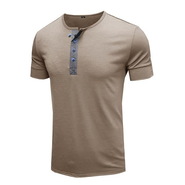 Men's Round Neck Cotton Short Sleeve Henley Shirt 96969868X