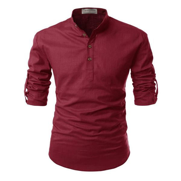Mens Solid Color Stand Collar Shirt 65064408X Red Wine / S Shirts & Tops