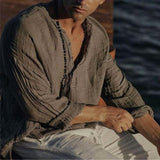 Men's Casual Cotton Linen Stand Collar Loose Shirt 84980421M