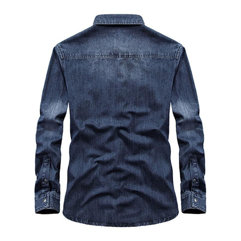 Men's Casual Lapel Cotton Long Sleeve Denim Shirt 05593165M