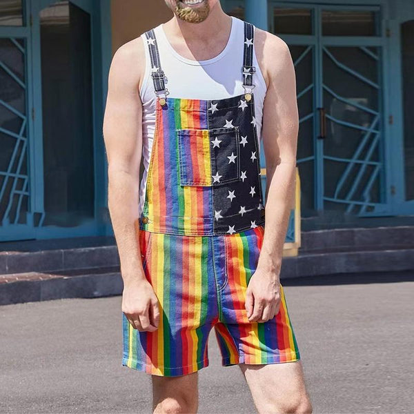 Men's Casual Independence Day Rainbow Denim Overalls 12594468Y
