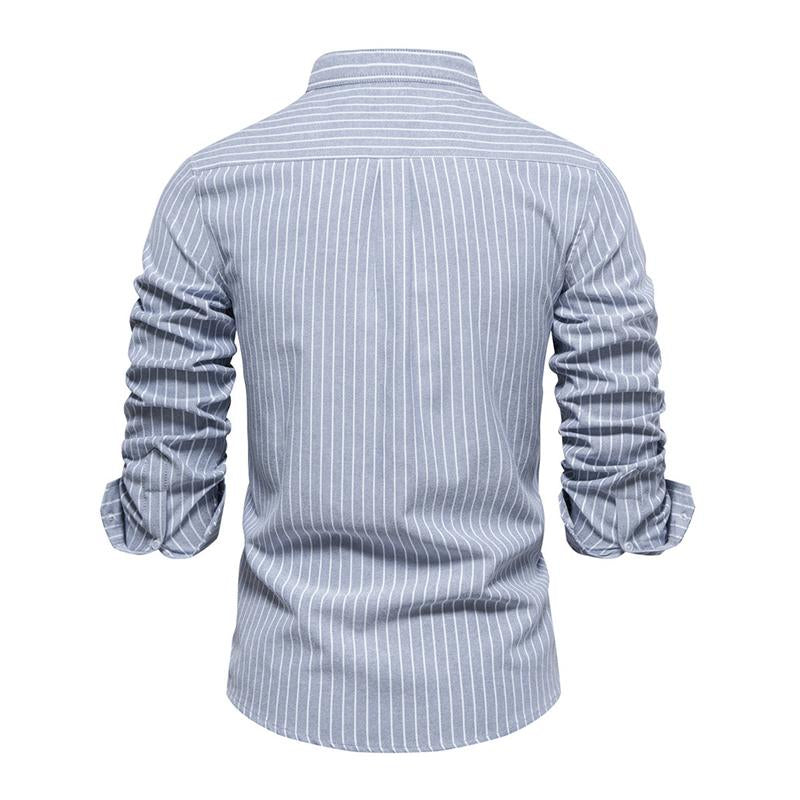 Men's Casual Striped Slim Stand Collar Long Sleeve Shirt 98424653M