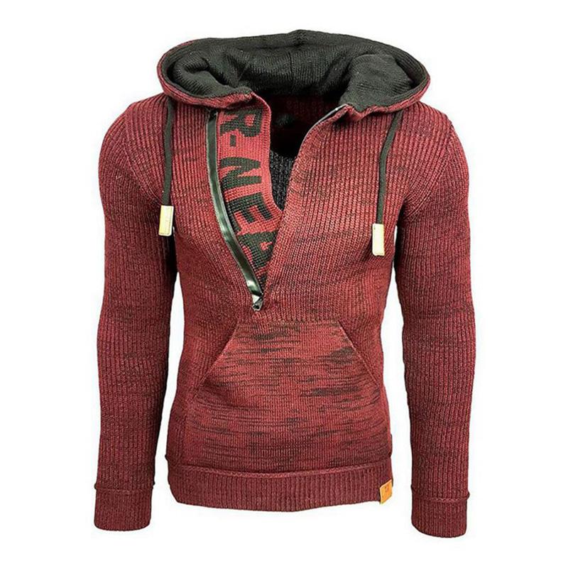 Men's Casual Hooded Long-Sleeved Pullover Knitted Hoodie 17002971M