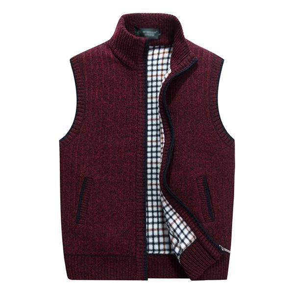 Men's Casual Stand Collar Fleece Knitted Vest 30062238M