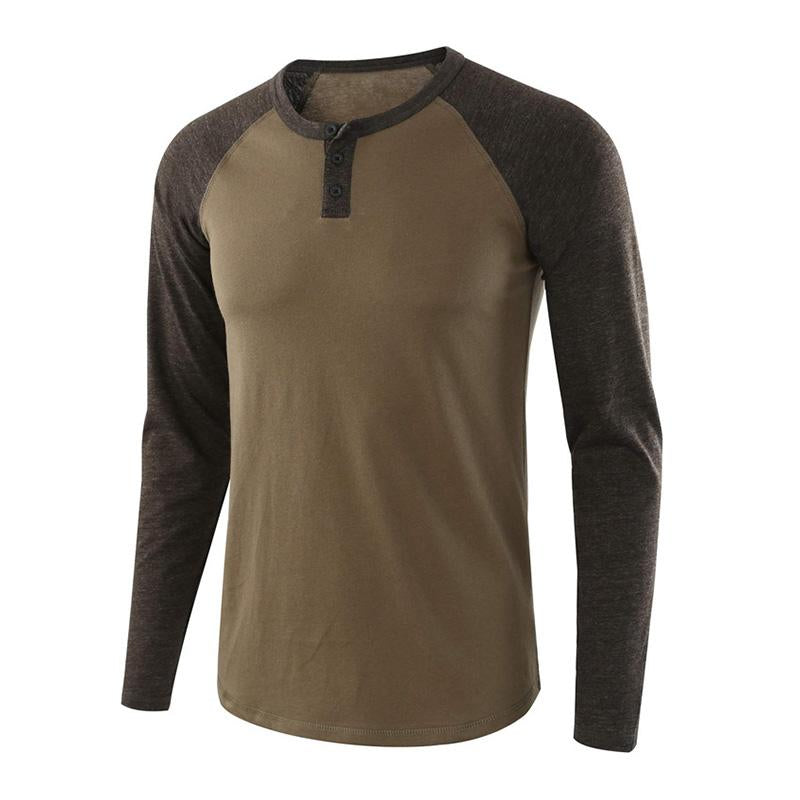Men's Casual Colorblock Loose Henley T-Shirt 42204991M