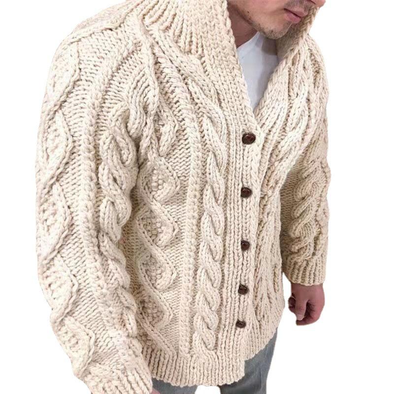 Men's Casual Stand Collar Cable Jacquard Sweater Cardigan 64238584M