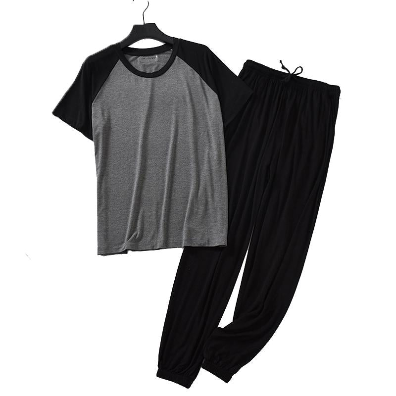Men's Color Block Modal Short Sleeve Pajama Set 75982873Y