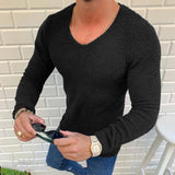 Men's Casual V-neck Tight Double-faced Fleece Solid Color T-shirt 16367317X
