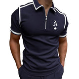 Men's Zip Colorblock Short Sleeve Polo Shirt 47352821M