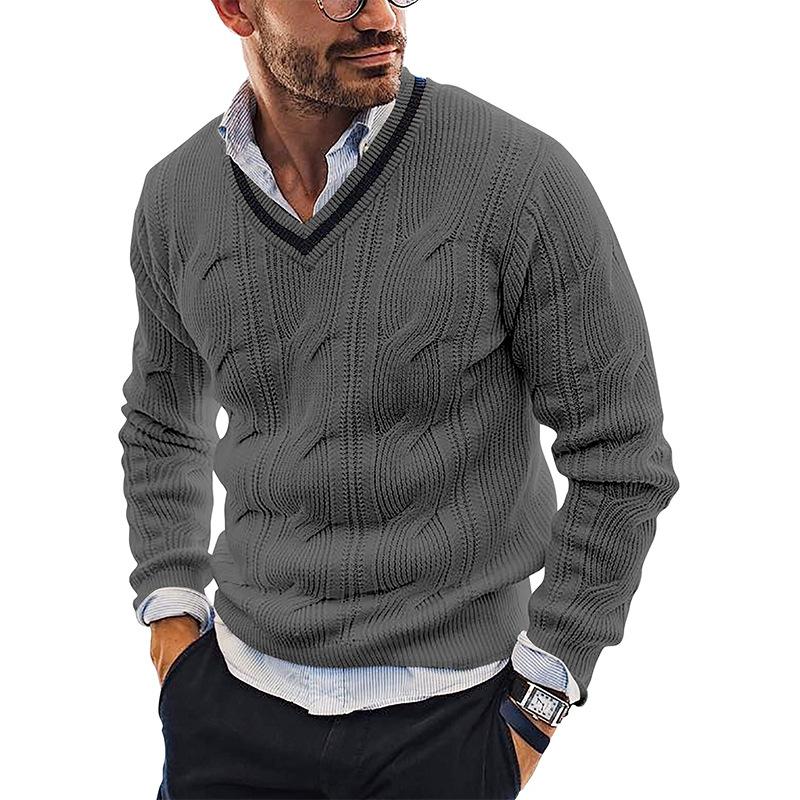 Men's V-Neck Slim Fit Long Sleeve Pullover Sweater 96176921M