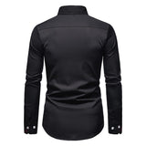 Men's Casual Lapel Slim Color Block Long Sleeve Shirt 46097261M