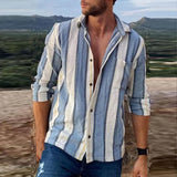 Men's Casual Striped Color Block Long Sleeve Shirt 88973636Y