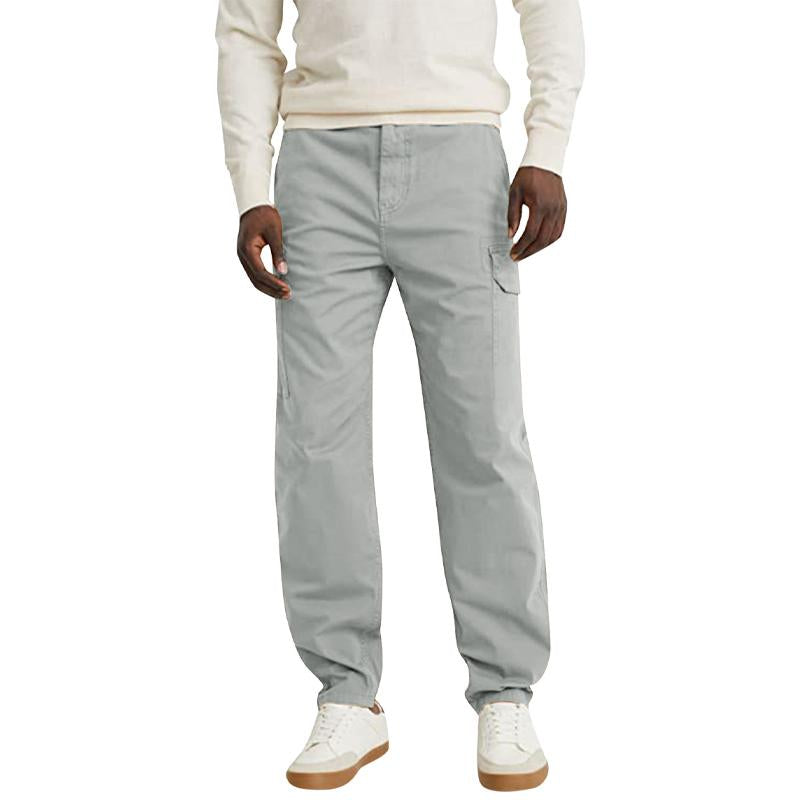 Men's Casual Solid Color Multi Pocket Cargo Straight Leg Pants 82039849X