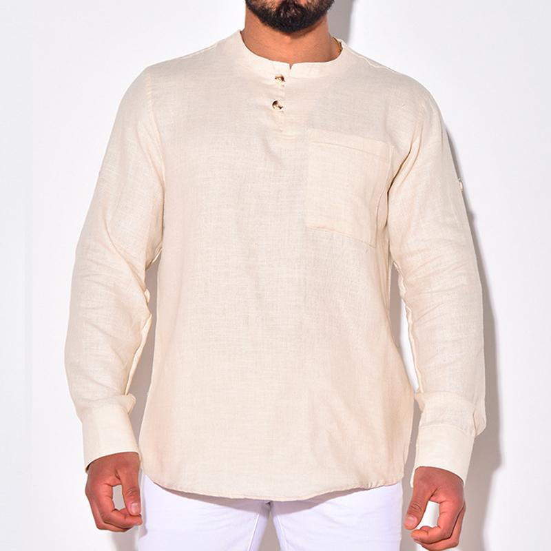 Men's Casual Cotton Linen Long Sleeve Shirt 91739879Y