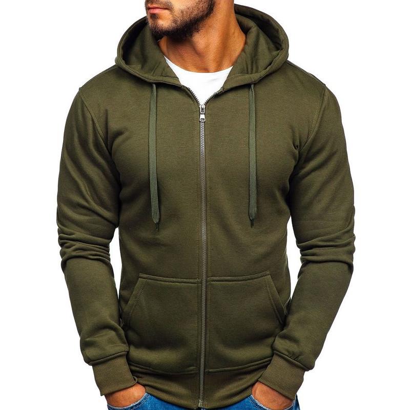Men's Solid Color Zip Hooded Drawstring Sweatshirt 38242600X