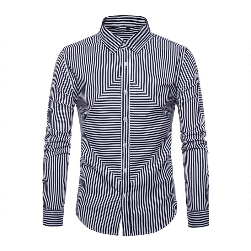 Men's Casual Striped Patchwork Long Sleeved Shirt 38610425M