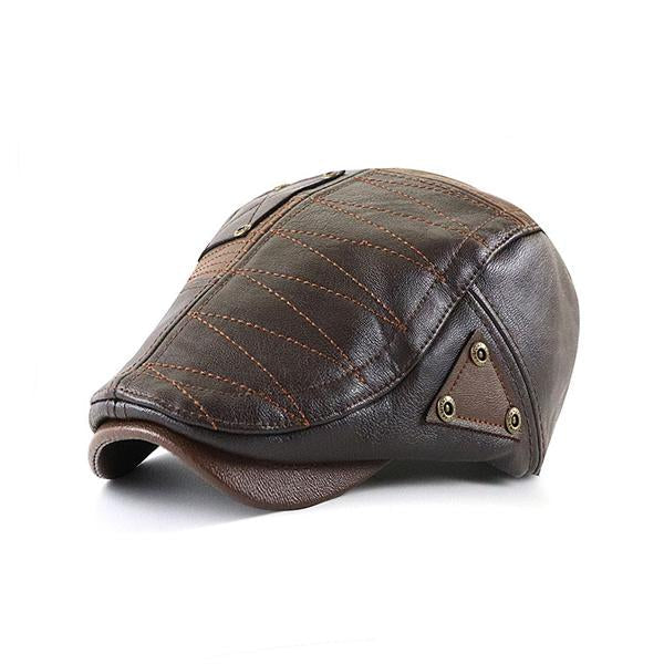 Mens Patchwork Leather Hat Coffee Hats