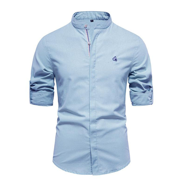 Men's Casual Stand Collar Cotton Slim Long Sleeve Shirt 37583737M