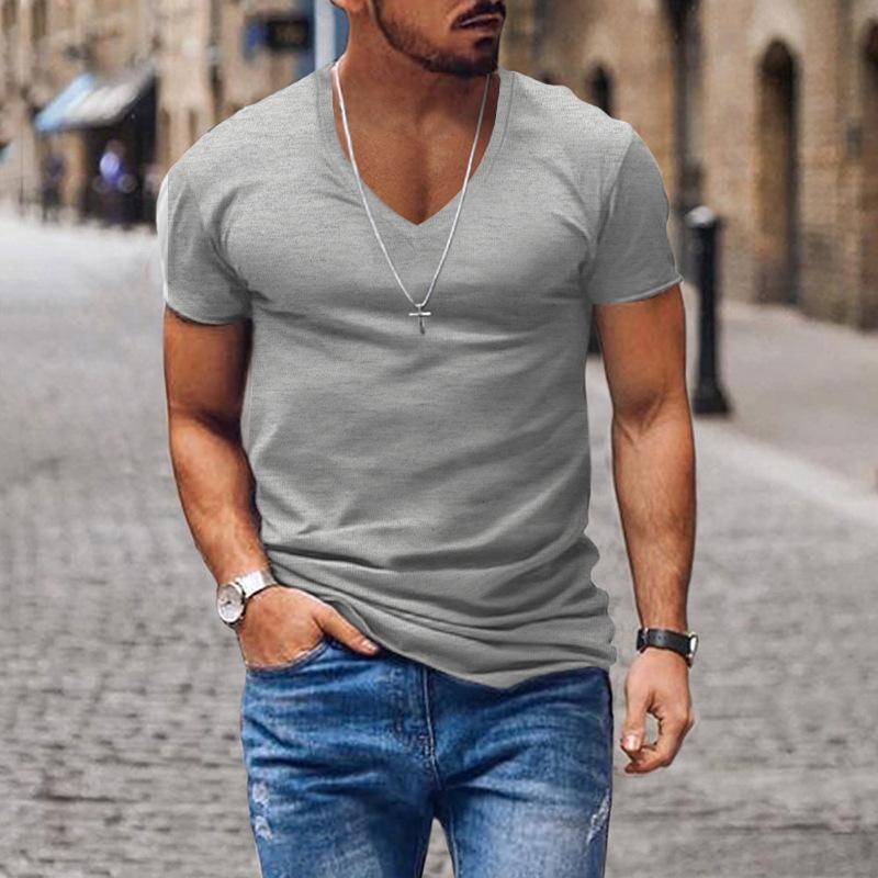 Men's Casual V Neck Solid Color Basic Short Sleeved T-shirt 53194486M