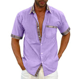Men's Casual Colorblock Patchwork Lapel Short-sleeved Shirt 89469598M