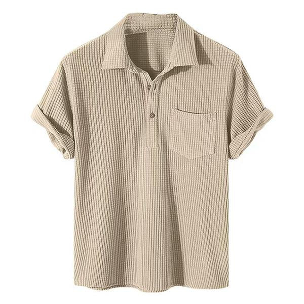 Men's Casual Loose Short Sleeve Waffle Polo Shirt 21750552M