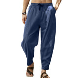 Men's Loose Cotton Linen Solid Color Drawstring Pants 26608017Y