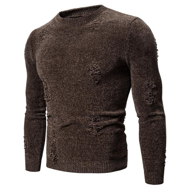 Men's Casual Solid Color Ripped Long-Sleeved Knitwear 53557908Y