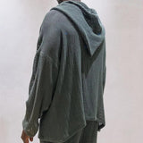 Men's Casual Hooded Solid Color Long Sleeve Loose Hollow Hoodie 87060291M
