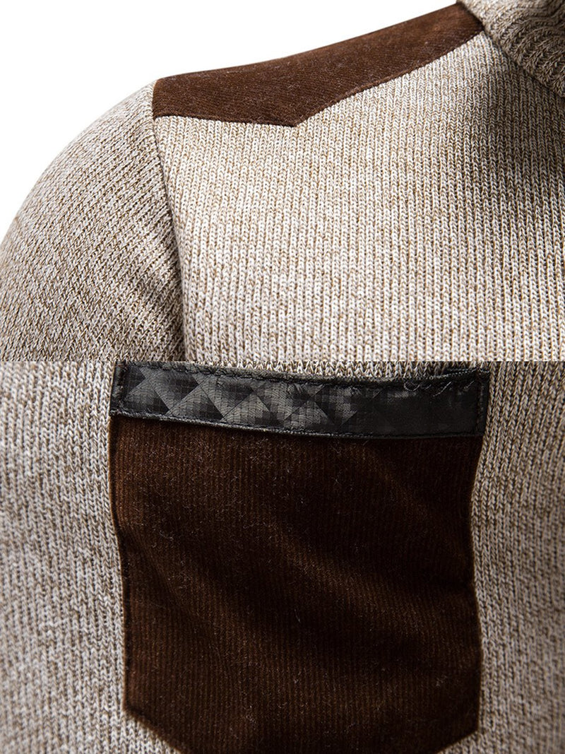 Men's Fall/Winter Half-Zip Pocket Patchwork Sweater