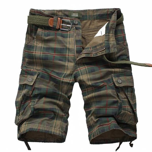 Mens Vintage Pocket Plaid Pants Without Belt 98497428X Army Green / 29 Shorts