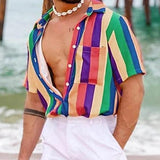 Men's Casual Rainbow Stripe Printed Short Sleeve Shirt 00116943Y
