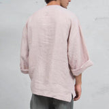 Men's Casual V Neck Loose Flared Long Sleeve Kangaroo Pocket Shirt 54656142M
